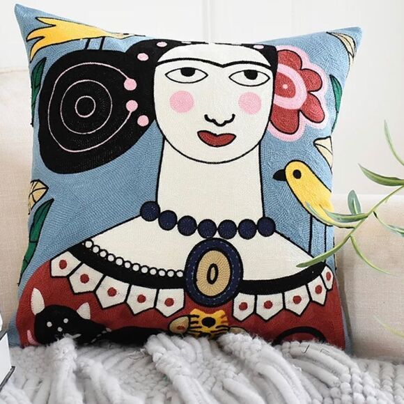 Frida Kahlo Embroidered Bohemian Pillow Cover - Picture 2 of 5
